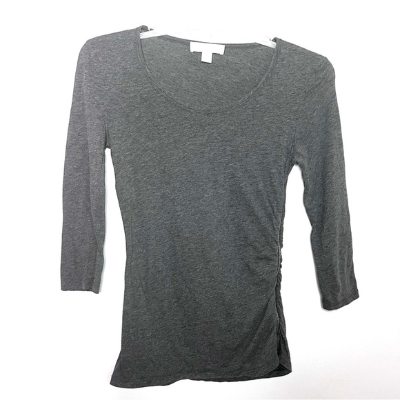 Michael Kors Gray 3/4 Sleeve Tee Shirt Ruched w/Side Zipper Flattering Fit EUC - Picture 1 of 7